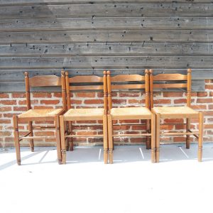 4 Anciennes Chaises en Bois & Paille