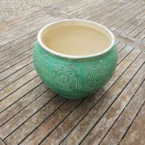 Ancien Cache Pot en Céramique Verte L Lehmann