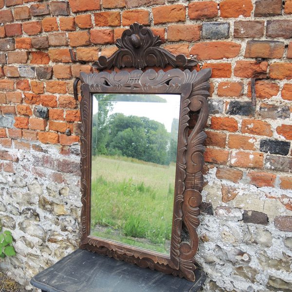Ancien Miroir en Bois Sculpté Style Henri II