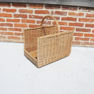 Ancien Panier à Bûches Rectangulaire en Osier