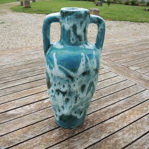Ancien Vase Amphore en Céramique Turquoise Style Vallauris