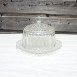 Ancienne Cloche avec Son Plat en Verre - Decor Feuilles