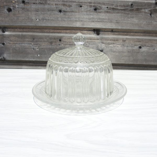Ancienne Cloche avec Son Plat en Verre - Decor Feuilles