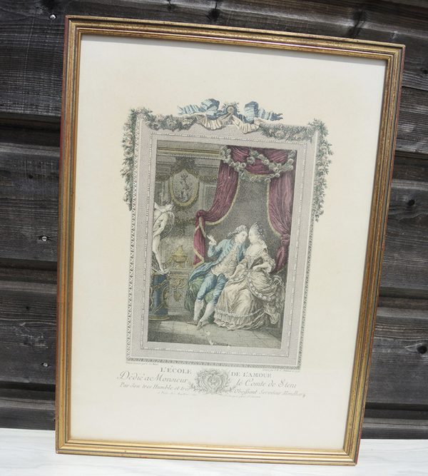 Ancienne Lithographie Encadrée « L'Ecole de l'Amour » de Chatelain