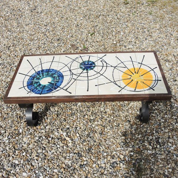 Ancienne Table Basse en Céramique Écru Style Belarti