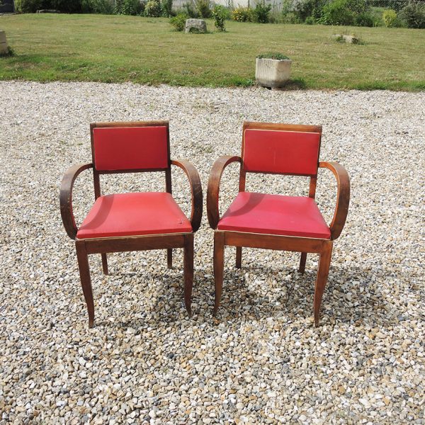 2 Anciens Fauteuil Bridge en Skai Rouge