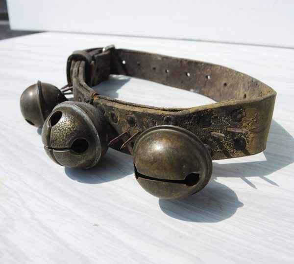 Ancien Collier à Chien en Cuir avec Piques et Grelots