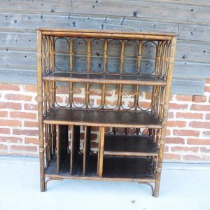 Ancien Meuble de Rangement en Rotin pour Vinyles & Livres