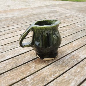 Ancien Petit Pichet en Terre Vernissée Verte Signé Chapol