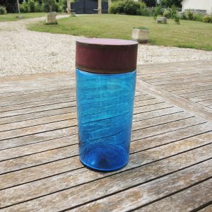 Ancien Pot Apothicaire en Verre Bleu