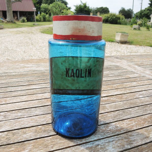 Ancien Pot Apothicaire en Verre Bleu - Kaolin