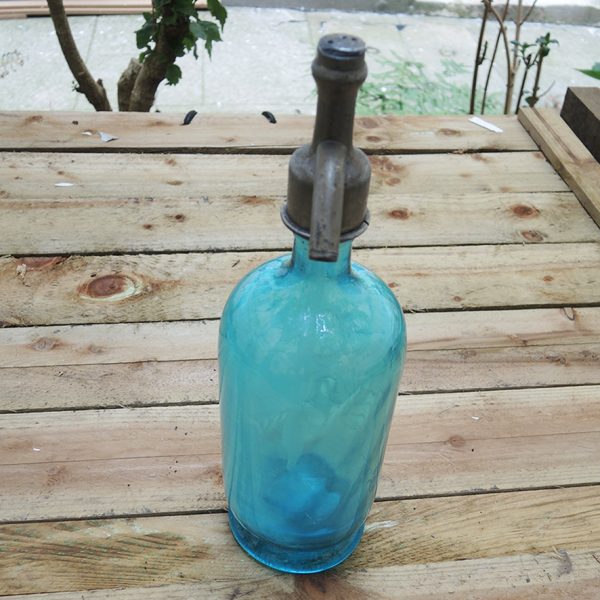 Ancien Siphon en Verre Bleu Aguay-Guittard Tauves