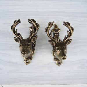 2 Anciennes Poignées en Laiton Doré Cerf