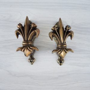 2 Anciennes Poignées en Laiton Doré Fleur de Lys