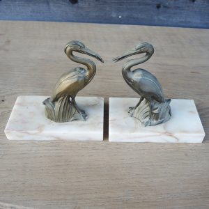 2 Anciens Serre-Livres Art Déco en Marbre et Laiton Cigognes