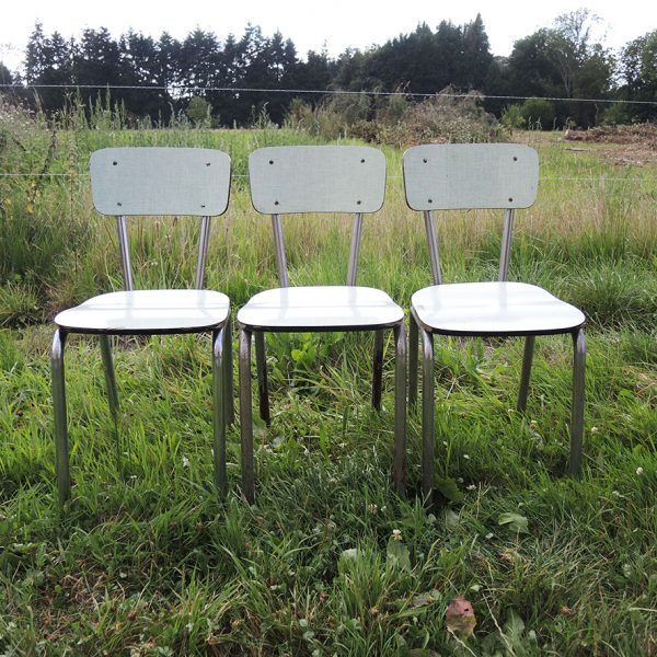 3 Anciennes Chaises en Formica Vert d'Eau