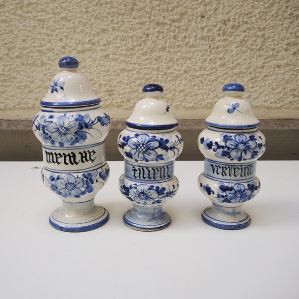 3 Anciens Pots d'Herboristerie en Céramique