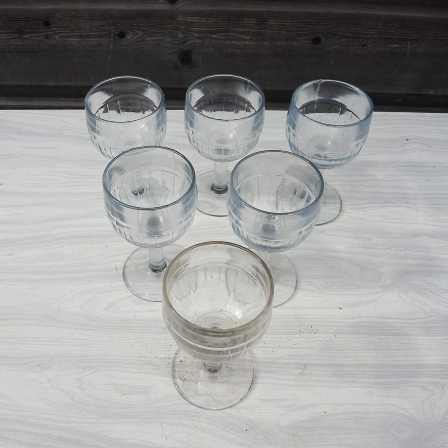6 Anciens Verres à Pied Bistrot en Verre Epais (3)