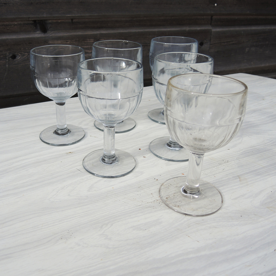 6 Anciens Verres à Pied Bistrot en Verre Epais (4)