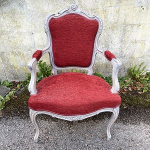 Ancien Fauteuil Bergère Louis XV en Velours Rouge