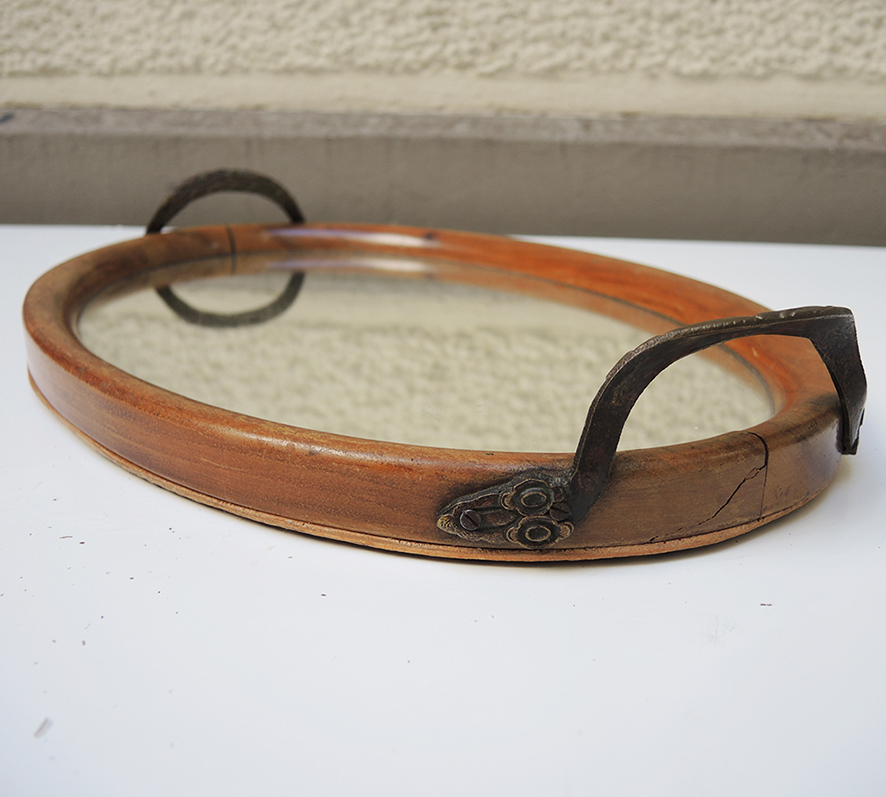 plateau-bois-miroir-vintage Ancien Plateau en Bois & Miroir de Style Art Déco