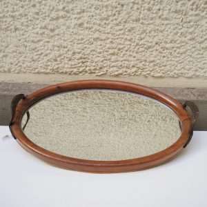 Ancien Plateau en Bois & Miroir de Style Art Déco