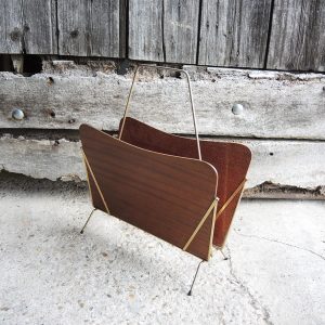 Ancien Porte-Revues en Bois & Laiton