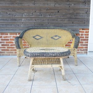Ancien Salon en Osier Canapé & Table Basse