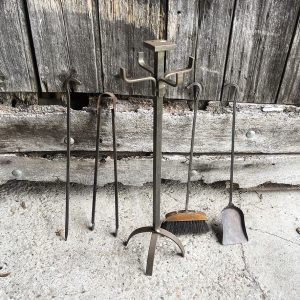 Ancien Serviteur de Cheminée en Fer Forgé 4-Outils