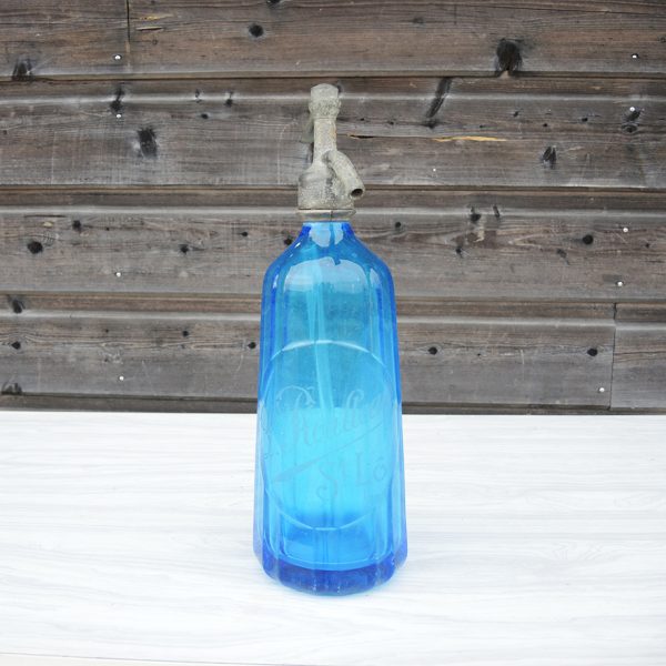 Ancien Siphon en Verre Bleu Roulleau St Lo