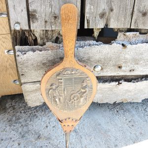 Ancien Soufflet de Cheminée en Bois & Laiton - Intérieur Normand