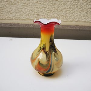 Ancien Vase à Collerette en Verre Marbré