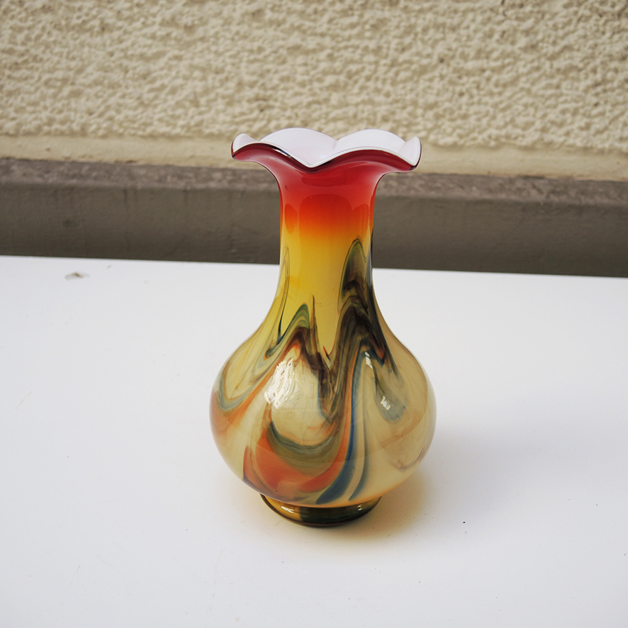 vase-collerette-verre-marbre-vintage Ancien Vase à Collerette en Verre Marbré