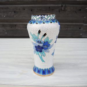 Ancien Vase en Laiton Emaillé Décor Floral
