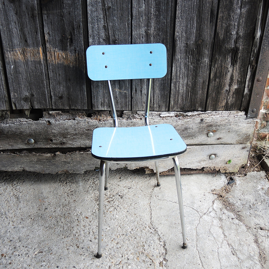 chaise-formica-bleu-vintage Ancienne Chaise en Formica Bleu