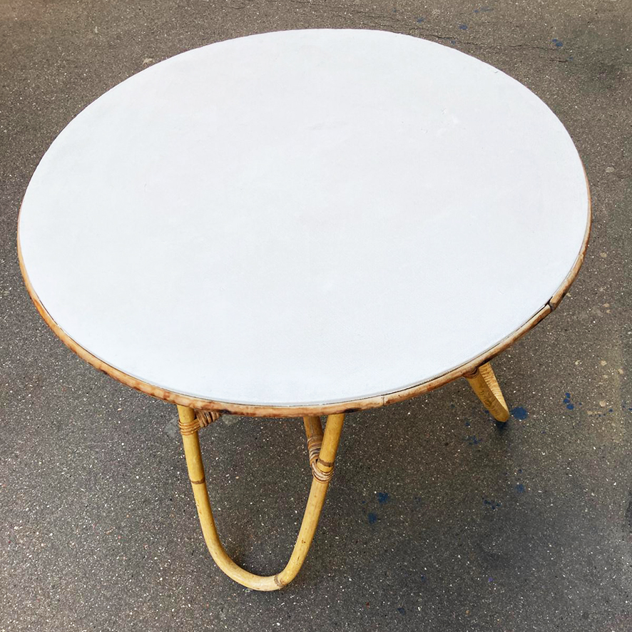 Ancienne Table Basse Ronde en Rotin (3)