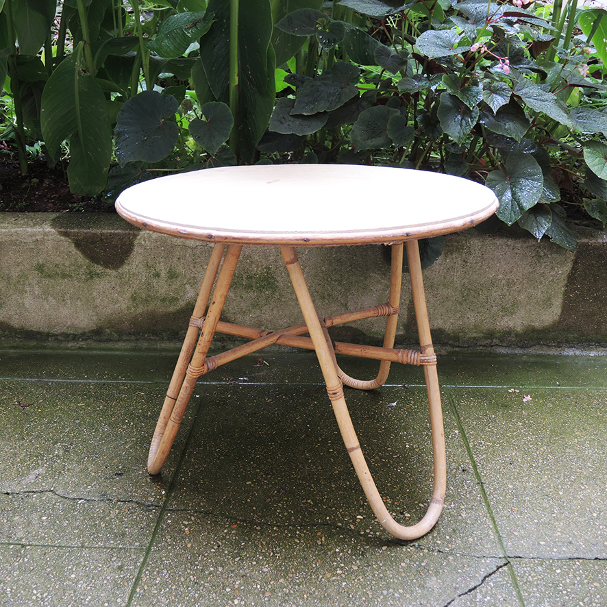 Ancienne Table Basse Ronde en Rotin (5)