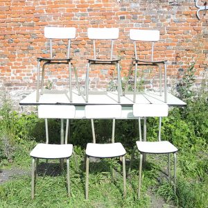 Table & 6 Chaises Anciennes en Formica Vert d'Eau