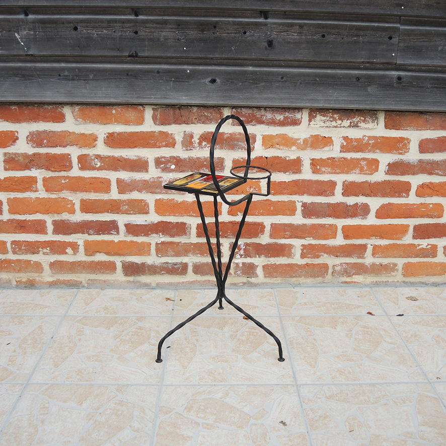 Ancien Porte Plante en Fer Forgé & Céramique Ardéco Vallauris (1)