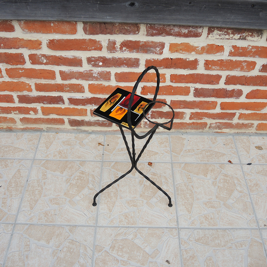 Ancien Porte Plante en Fer Forgé & Céramique Ardéco Vallauris (3)