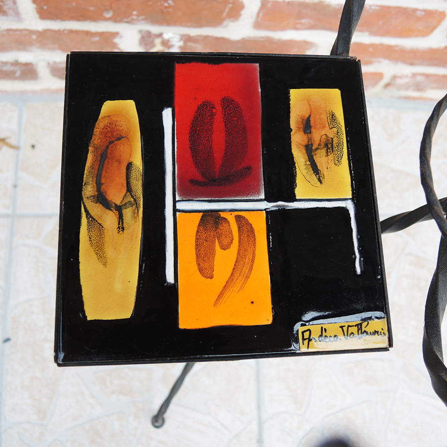 Ancien Porte Plante en Fer Forgé & Céramique Ardéco Vallauris (5)