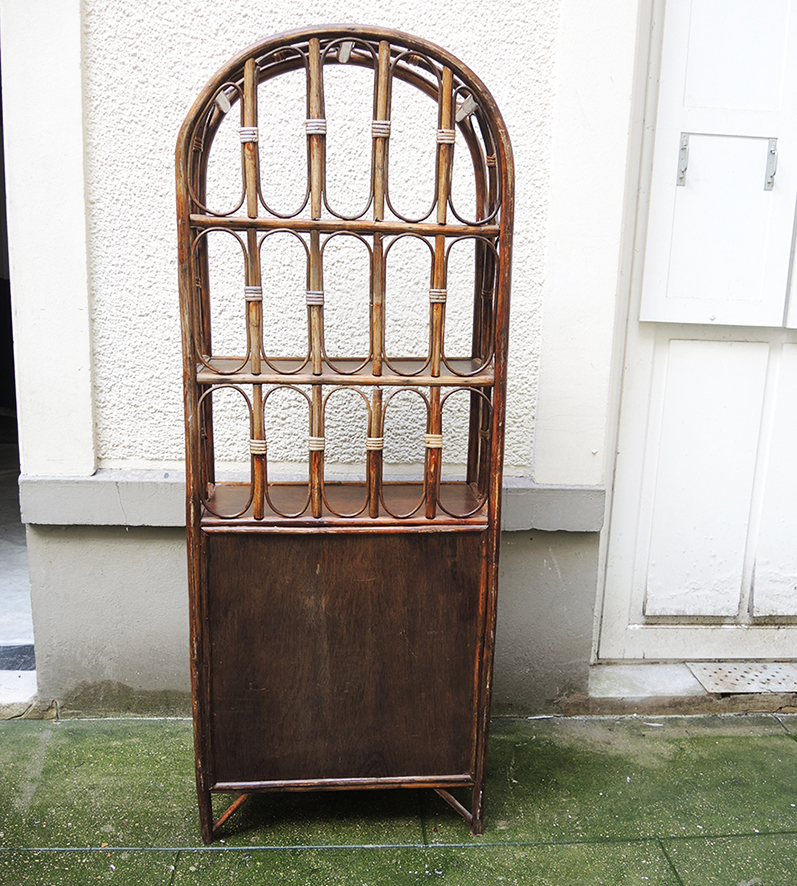 bibliotheque-rotin-cannage-vintage Ancienne Bibliothèque en Rotin & Cannage