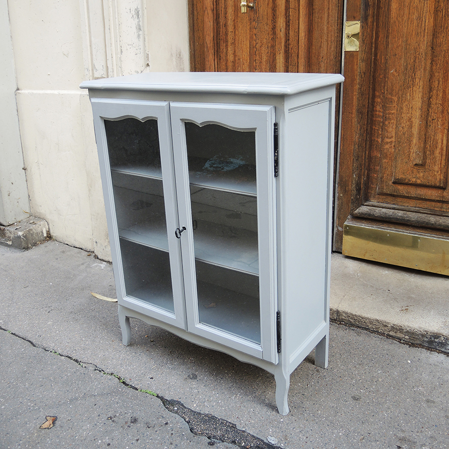 Ancienne Vitrine en Bois Peint Gris (2)