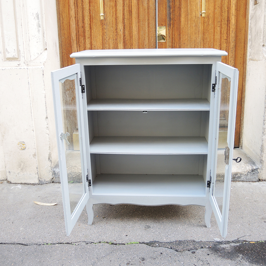 Ancienne Vitrine en Bois Peint Gris (4)