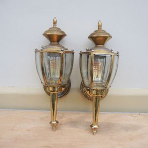 2 Anciennes Appliques Lanterne de Fiacre en Laiton & Verre