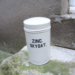 Ancien Pot Apothicaire en Céramique Blanche ZINC OXYDAT