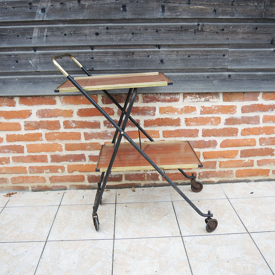 Ancienne Desserte de Cuisine Roulante en Formica (1)