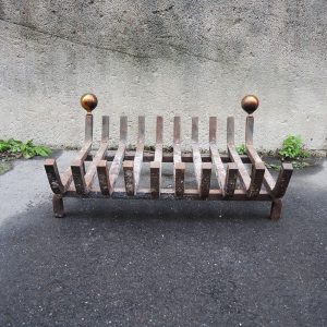 Ancienne Grille de Cheminée 10_Barres en Fonte & Laiton