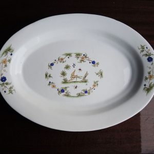 Ancien Grand Plat de Service Oval en Faïence de Moustiers