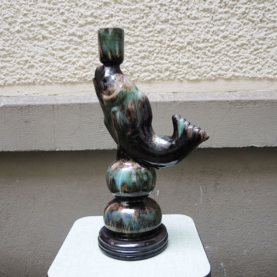 pied-lampe-poisson-ceramique-vintage Ancien Pied de Lampe Poisson en Céramique